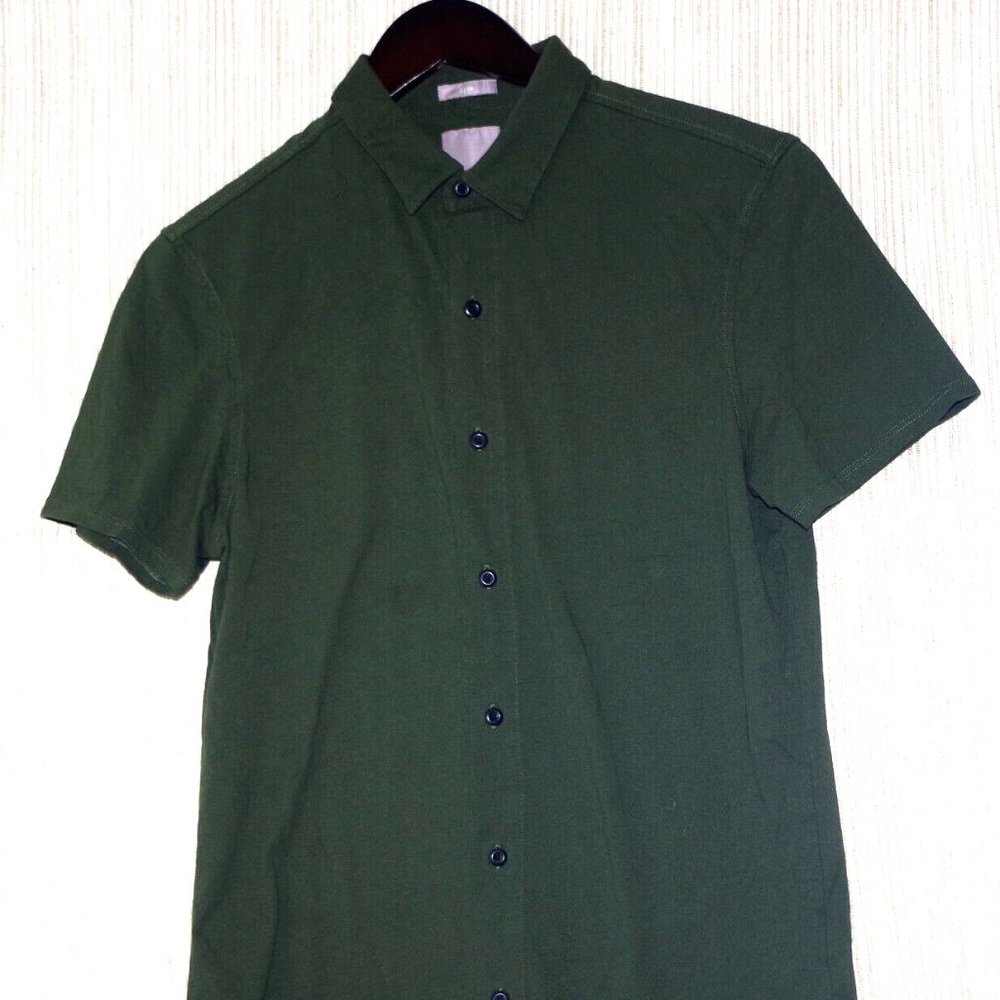 A-Frame Green Cotton   Men button Short sleeve Knit shirt Size:Small
